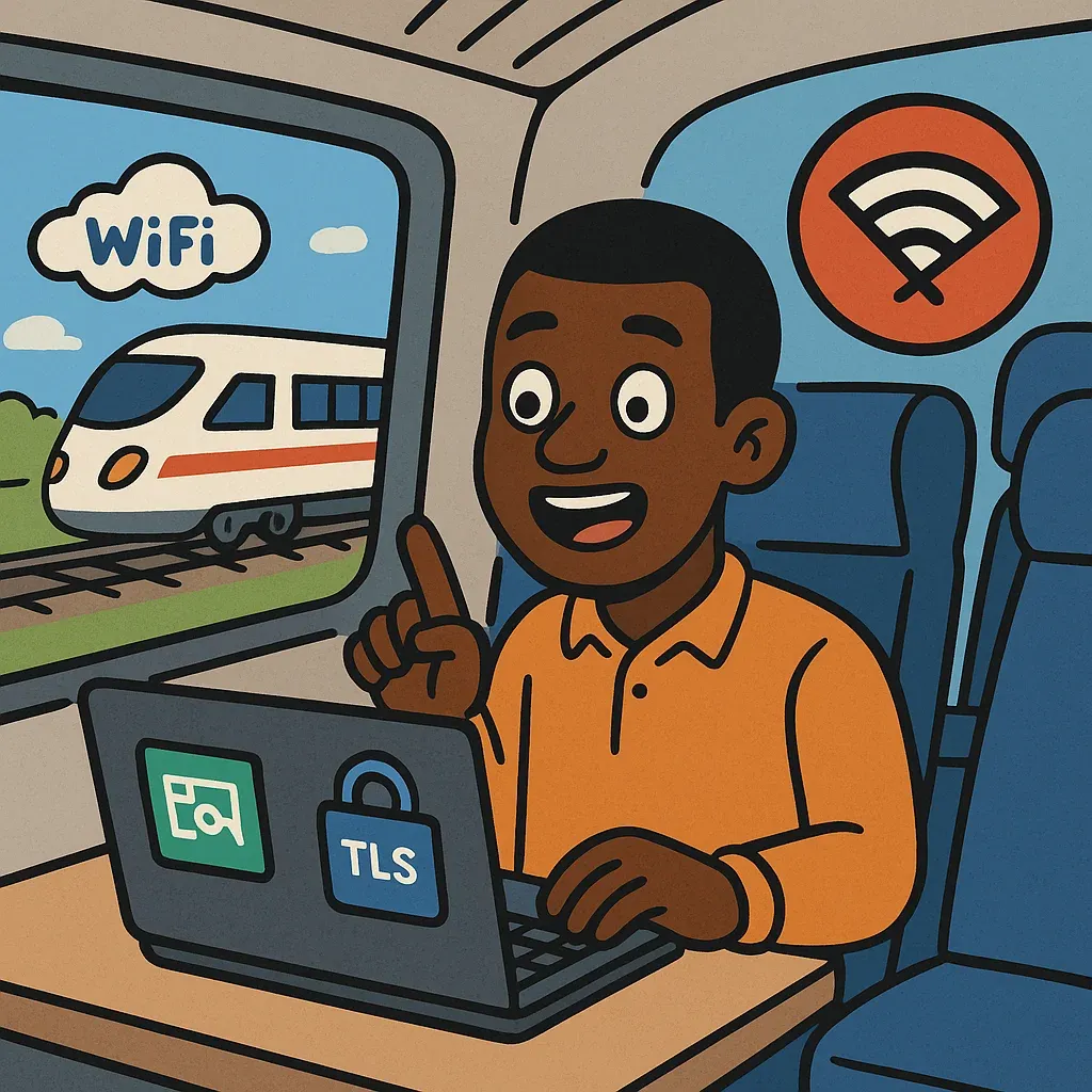 NetworkManager, systemd-resolved and DNS-over-TLS boarded a Deutsche Bahn train - Could not login to the WiFi to see the punchline