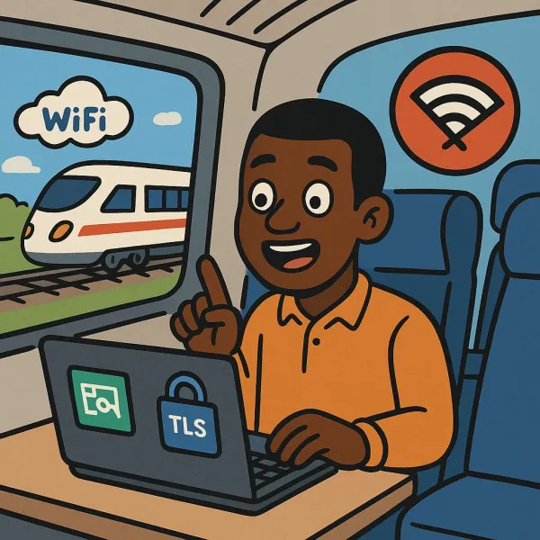 NetworkManager, systemd-resolved and DNS-over-TLS boarded a Deutsche Bahn train - Could not login to the WiFi to see the punchline